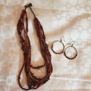 Premier Designs Red Coral Bead Jewelry Set